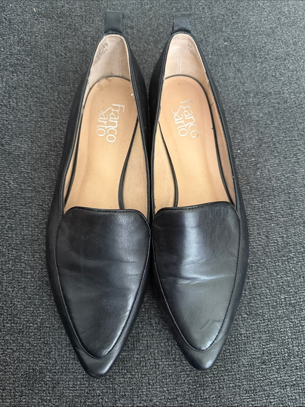 Franco Sarto Black Pointed Leather Slip-On Flats